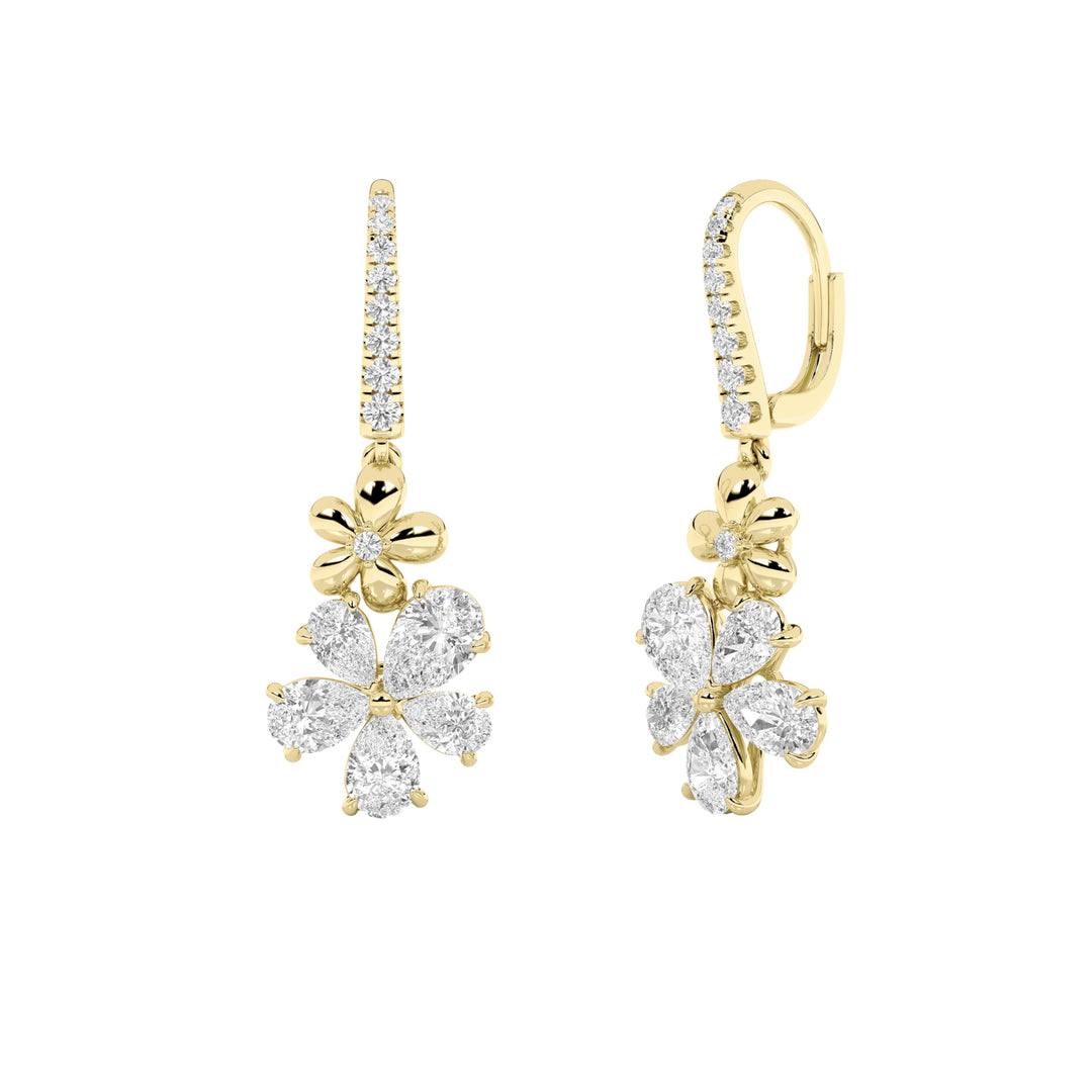 3.25Cttw Pear Shaped Lab Grown Diamond (F/VS) Fancy Flower Earrings in 14K Gold