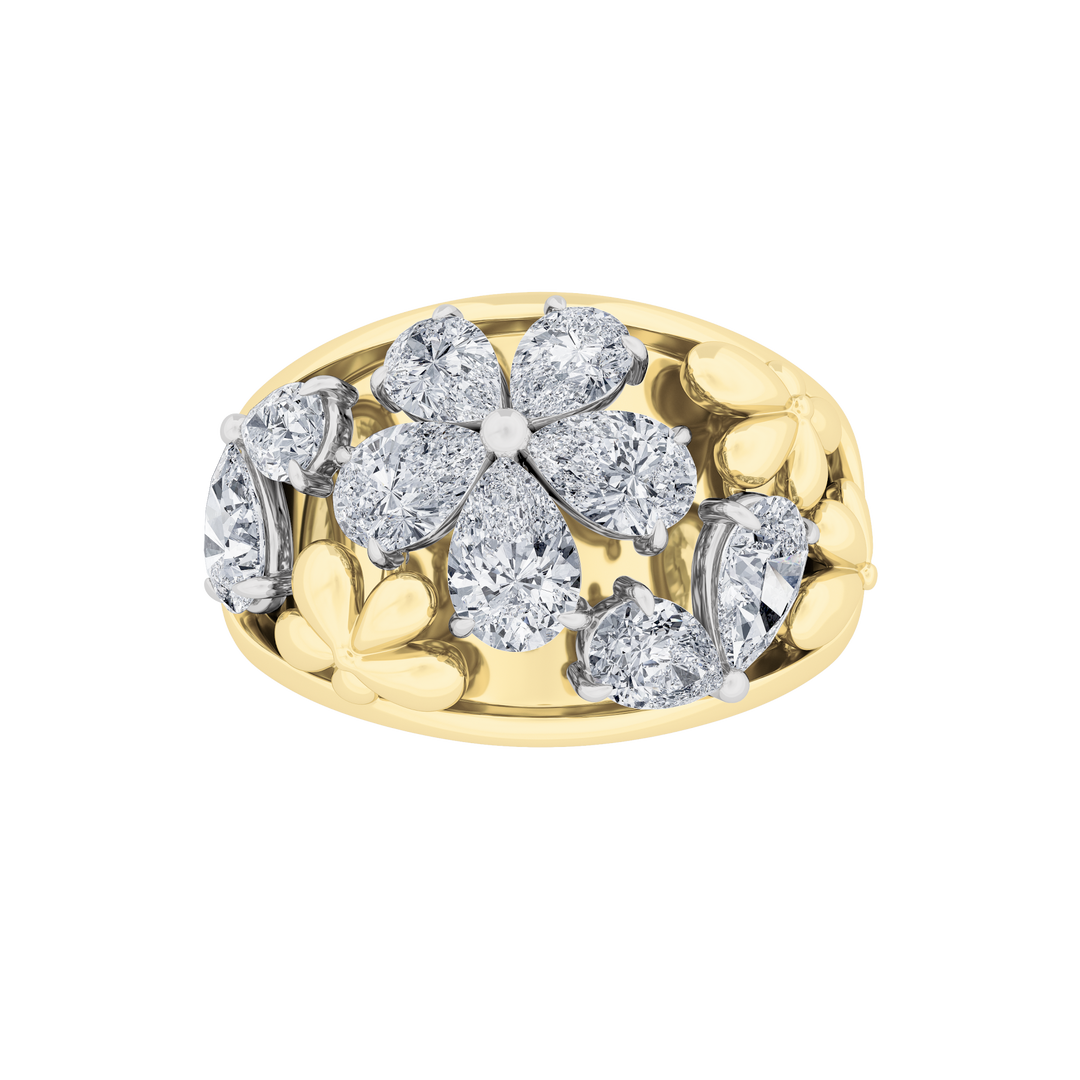 14KY 2.5ct Lab Diamond Pear Cluster Ring