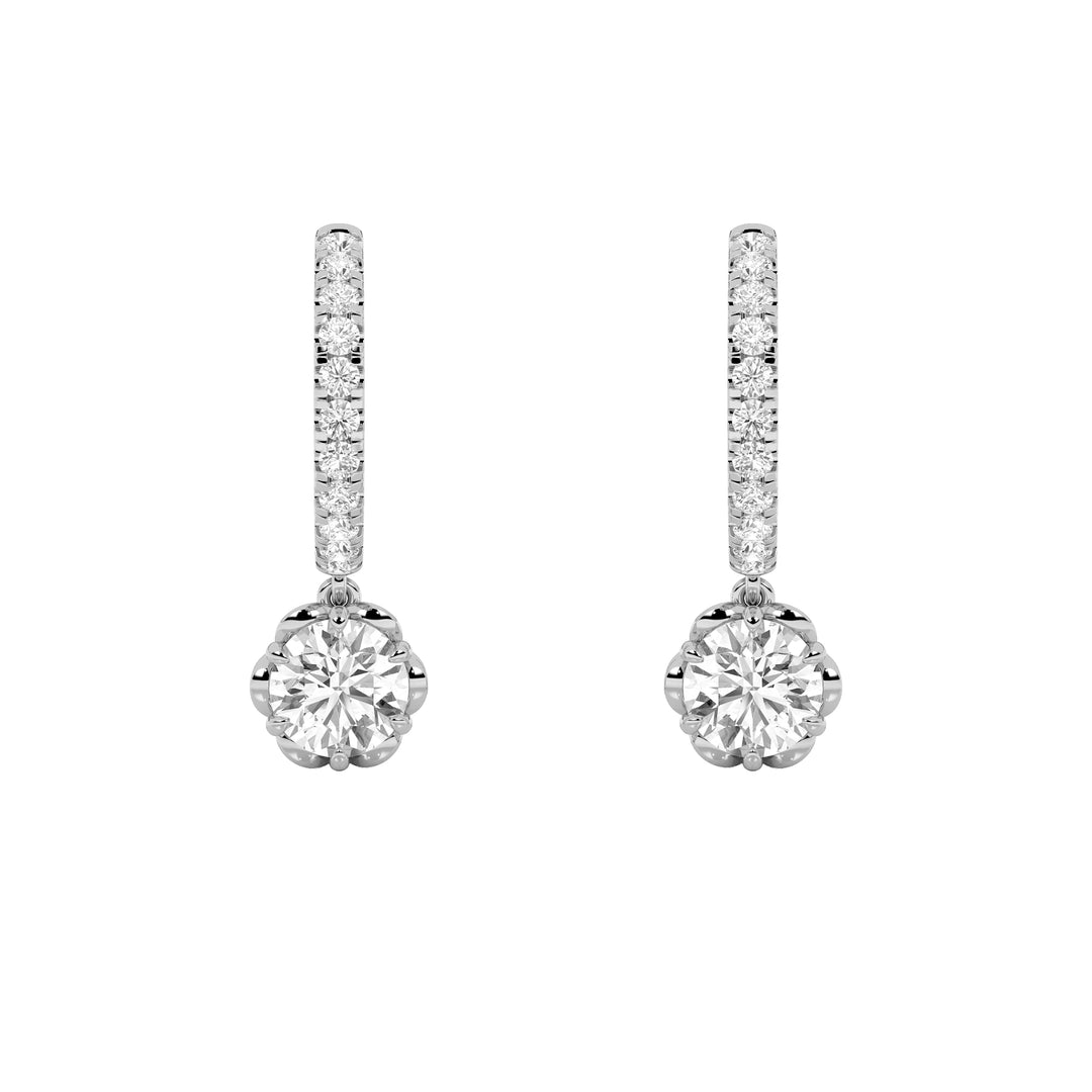 2.5Cttw Round Shaped Lab Grown Diamond (F/VS) Dangle Hoop Earrings in 14K Gold