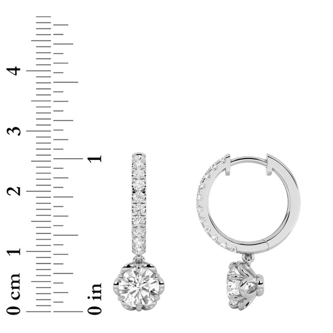 2.5Cttw Round Shaped Lab Grown Diamond (F/VS) Dangle Hoop Earrings in 14K Gold