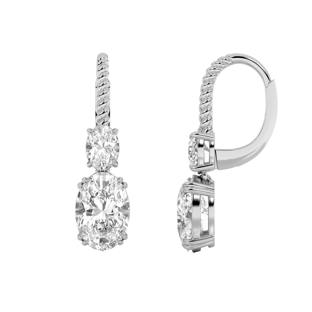 4Cttw Oval Shaped Lab Grown Diamond (F/VS) DangleEarrings in 14K Gold