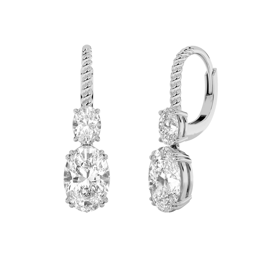 4Cttw Oval Shaped Lab Grown Diamond (F/VS) DangleEarrings in 14K Gold