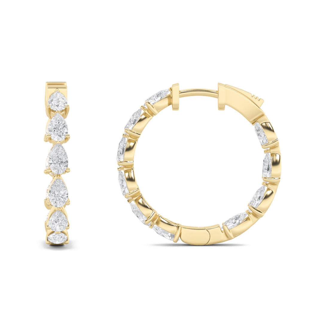 4Cttw Pear Shaped Lab Grown Diamond (F/VS) InsideOut Hoop Earrings in 14K Gold