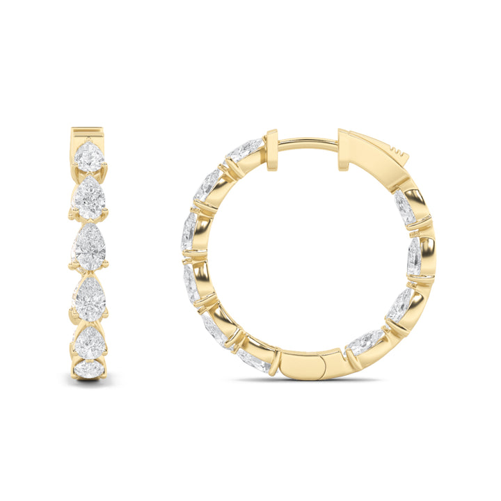 4Cttw Pear Shaped Lab Grown Diamond (F/VS) InsideOut Hoop Earrings in 14K Gold