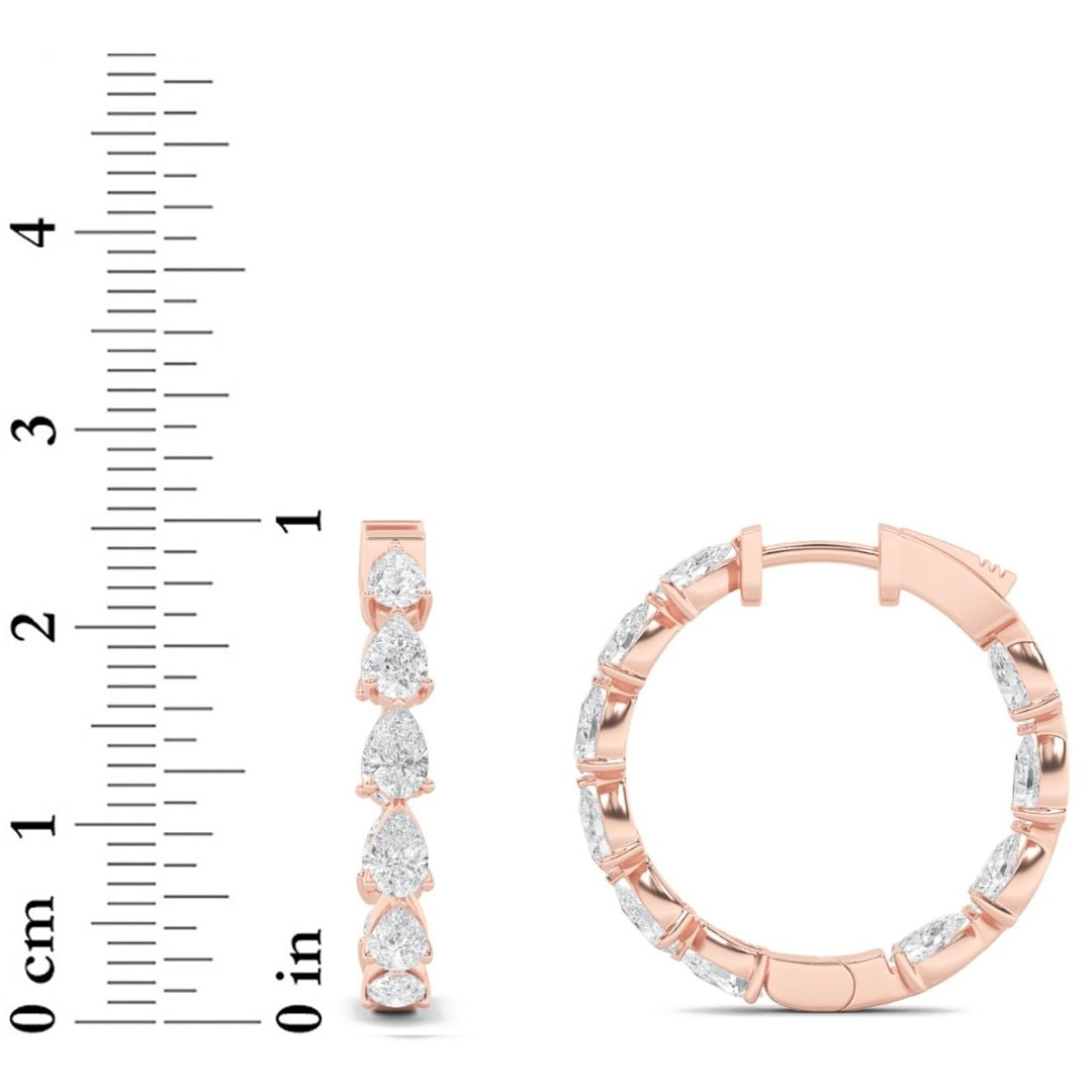 4Cttw Pear Shaped Lab Grown Diamond (F/VS) InsideOut Hoop Earrings in 14K Gold