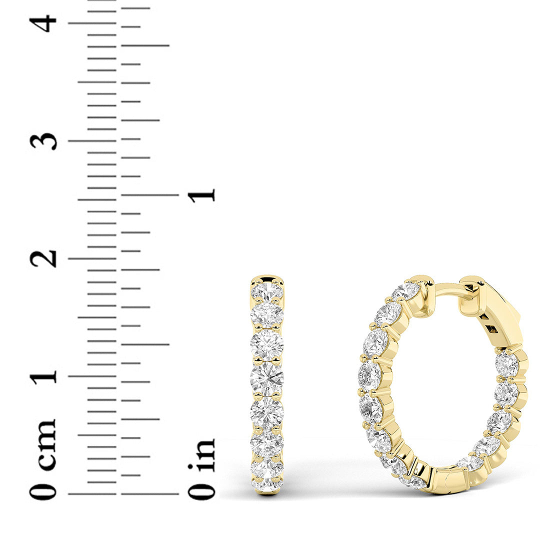 3Cttw Round Shaped Lab Grown Diamond Inside Out Hoop Earrings in 14K Gold (F/VS)