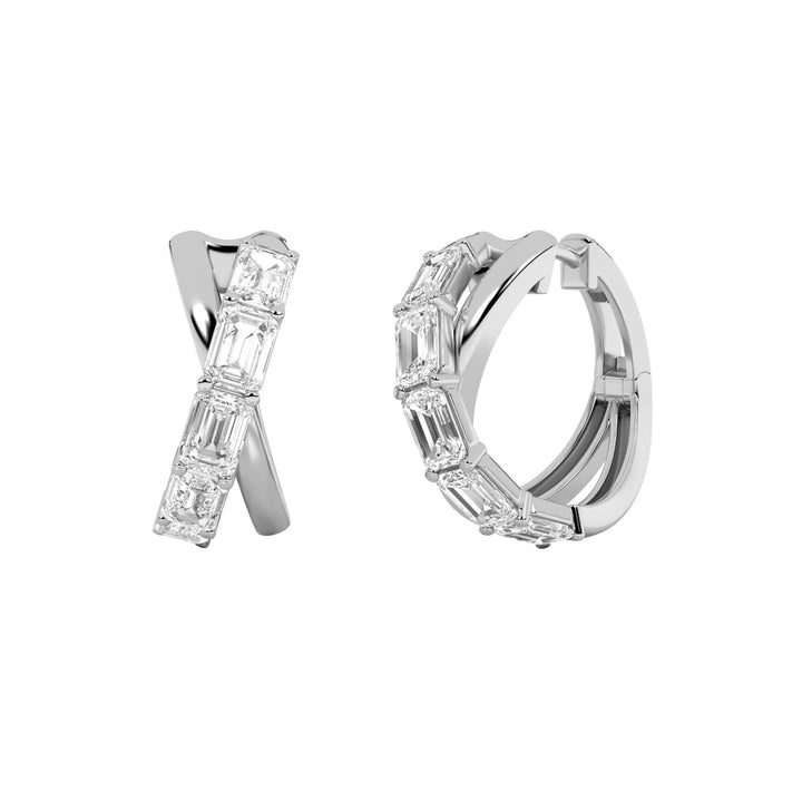 3Cttw Emerald Shaped Lab Grown Diamond (F/VS) Huggie Earrings in 14K Gold