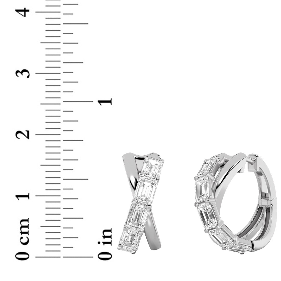 3Cttw Emerald Shaped Lab Grown Diamond (F/VS) Huggie Earrings in 14K Gold