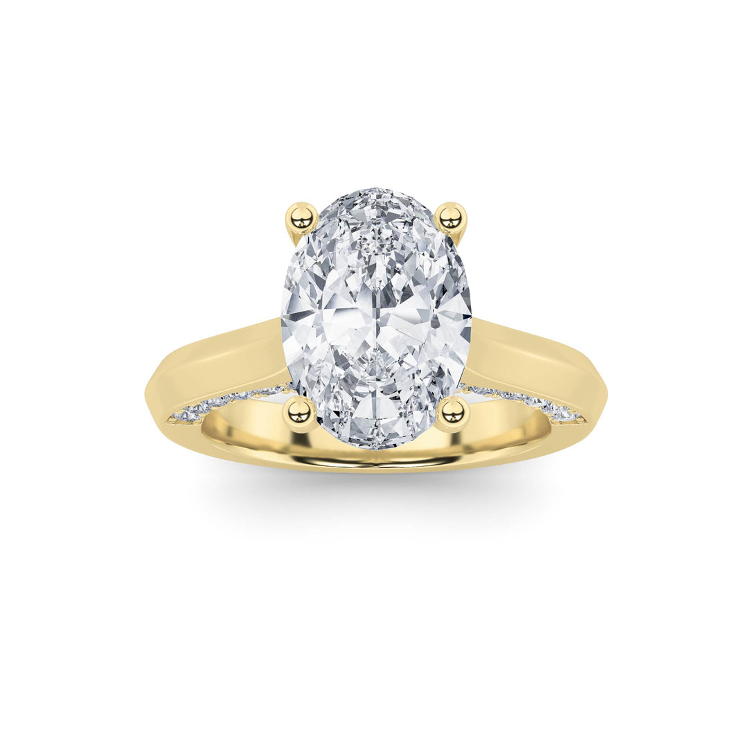 3Cttw Oval Shaped Lab Grown Diamond (G/VS) Accented Solitaire Engagement Ring in 14K Gold