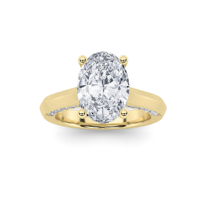 3Cttw Oval Shaped Lab Grown Diamond (G/VS) Accented Solitaire Engagement Ring in 14K Gold