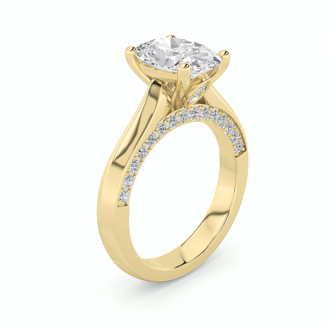 3Cttw Oval Shaped Lab Grown Diamond (G/VS) Accented Solitaire Engagement Ring in 14K Gold