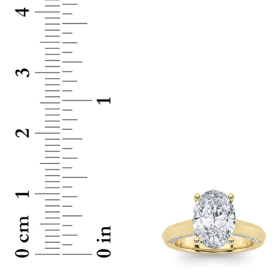 3Cttw Oval Shaped Lab Grown Diamond (G/VS) Accented Solitaire Engagement Ring in 14K Gold