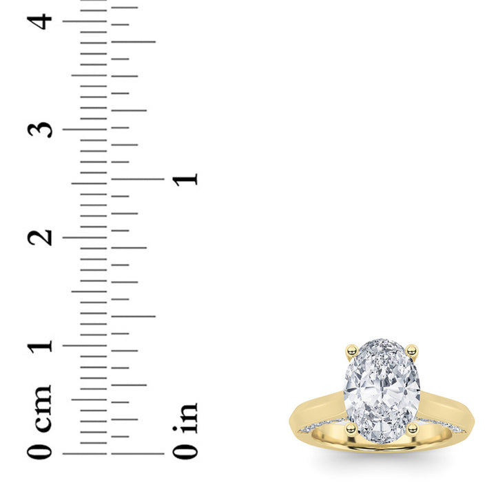 3Cttw Oval Shaped Lab Grown Diamond (G/VS) Accented Solitaire Engagement Ring in 14K Gold