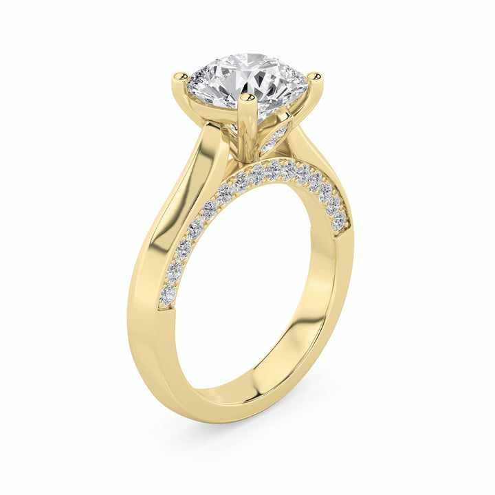 3Cttw Round Shaped Lab Grown Diamond (G/VS) Accented Solitaire Engagement Ring in 14K Gold