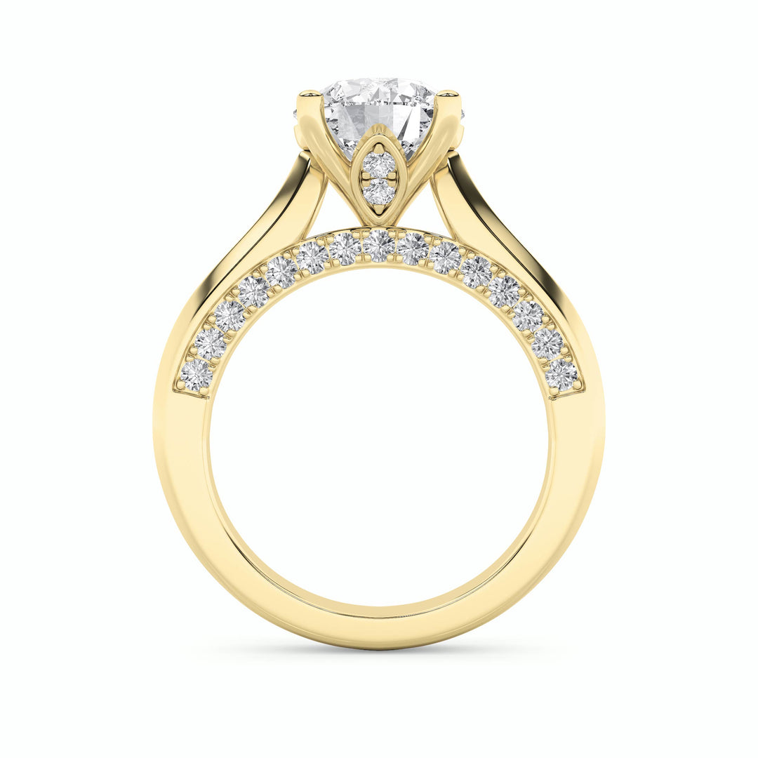 3Cttw Round Shaped Lab Grown Diamond (G/VS) Accented Solitaire Engagement Ring in 14K Gold