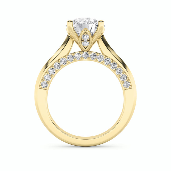 3Cttw Round Shaped Lab Grown Diamond (G/VS) Accented Solitaire Engagement Ring in 14K Gold