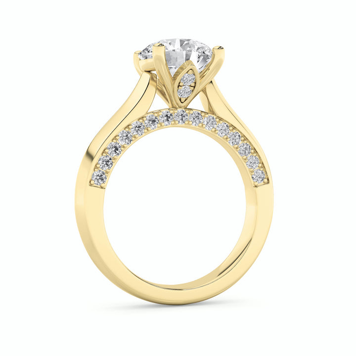 3Cttw Round Shaped Lab Grown Diamond (G/VS) Accented Solitaire Engagement Ring in 14K Gold