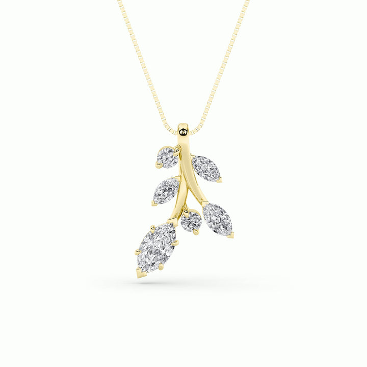 1.5CTW Marquise Shaped Lab Grown Diamond (F/VS) Leaf Motif Fashion Pendant in 14K Gold