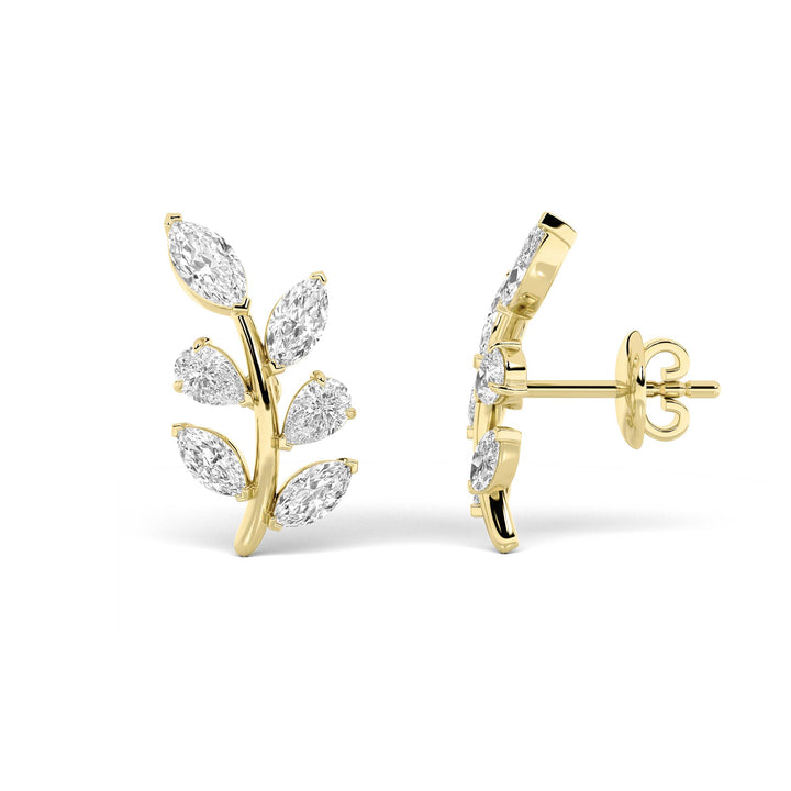 2CTW Marquise Shaped Lab Grown Diamond (G/VS) Leaf Motif Fashion Earrings in 14K Gold
