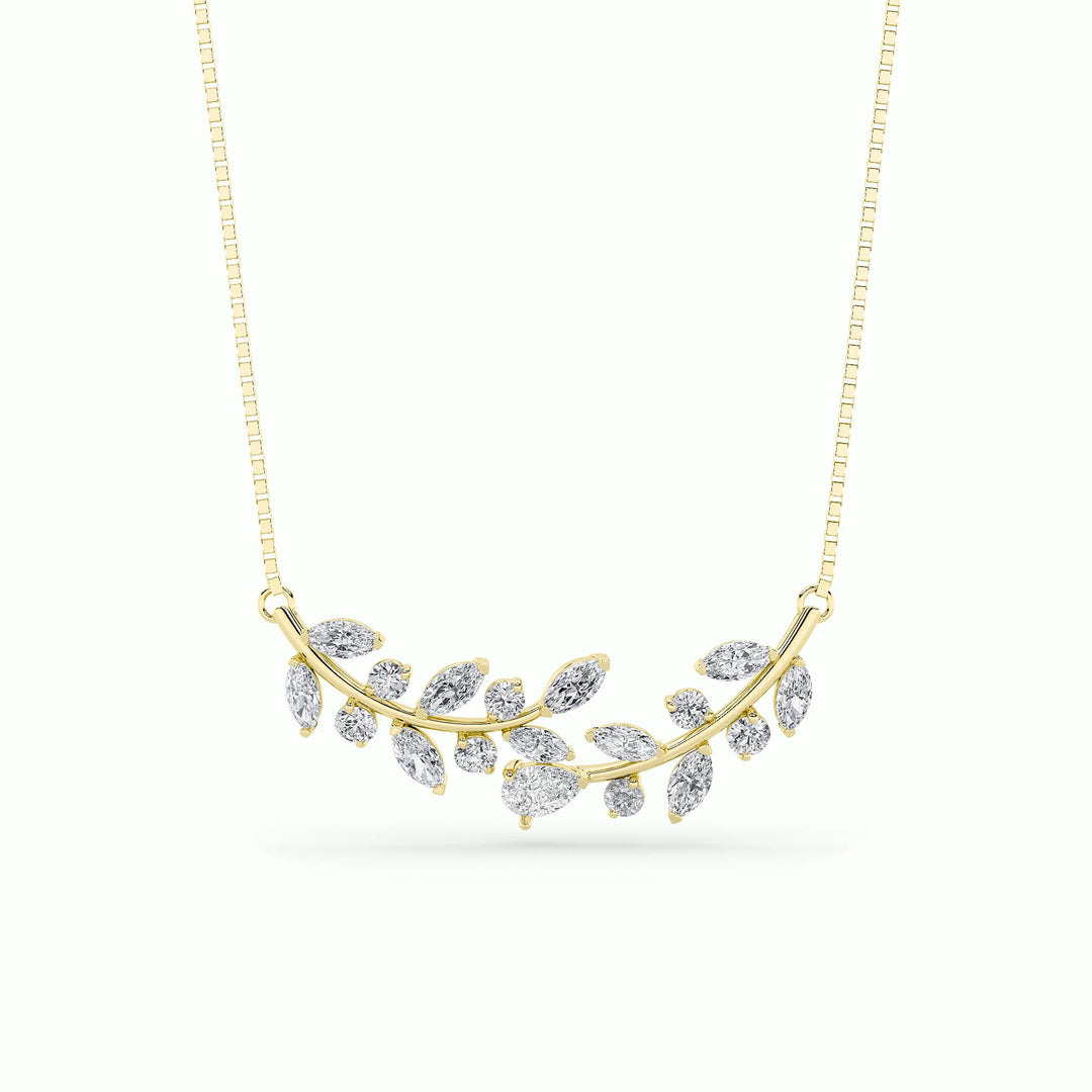 2.5Cttw Pear Shaped Lab Grown Diamond (F/VS) LeafMotif Fashion Necklace in 14K Gold