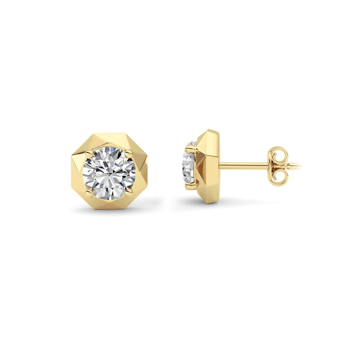 2CTW Round Shaped Lab Grown Diamond (F/VS) Earring in 14K Yellow Gold