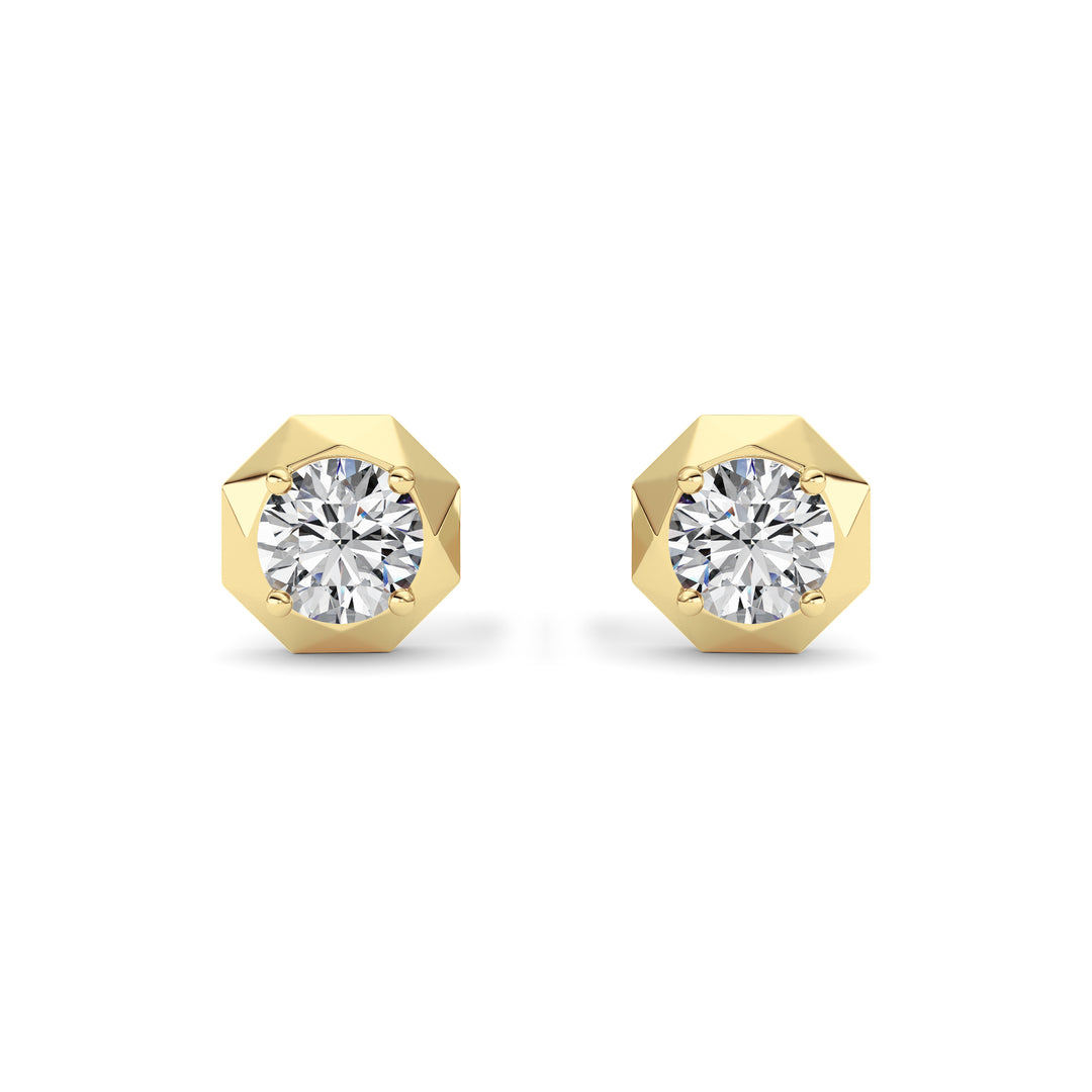2CTW Round Shaped Lab Grown Diamond (F/VS) Earring in 14K Yellow Gold