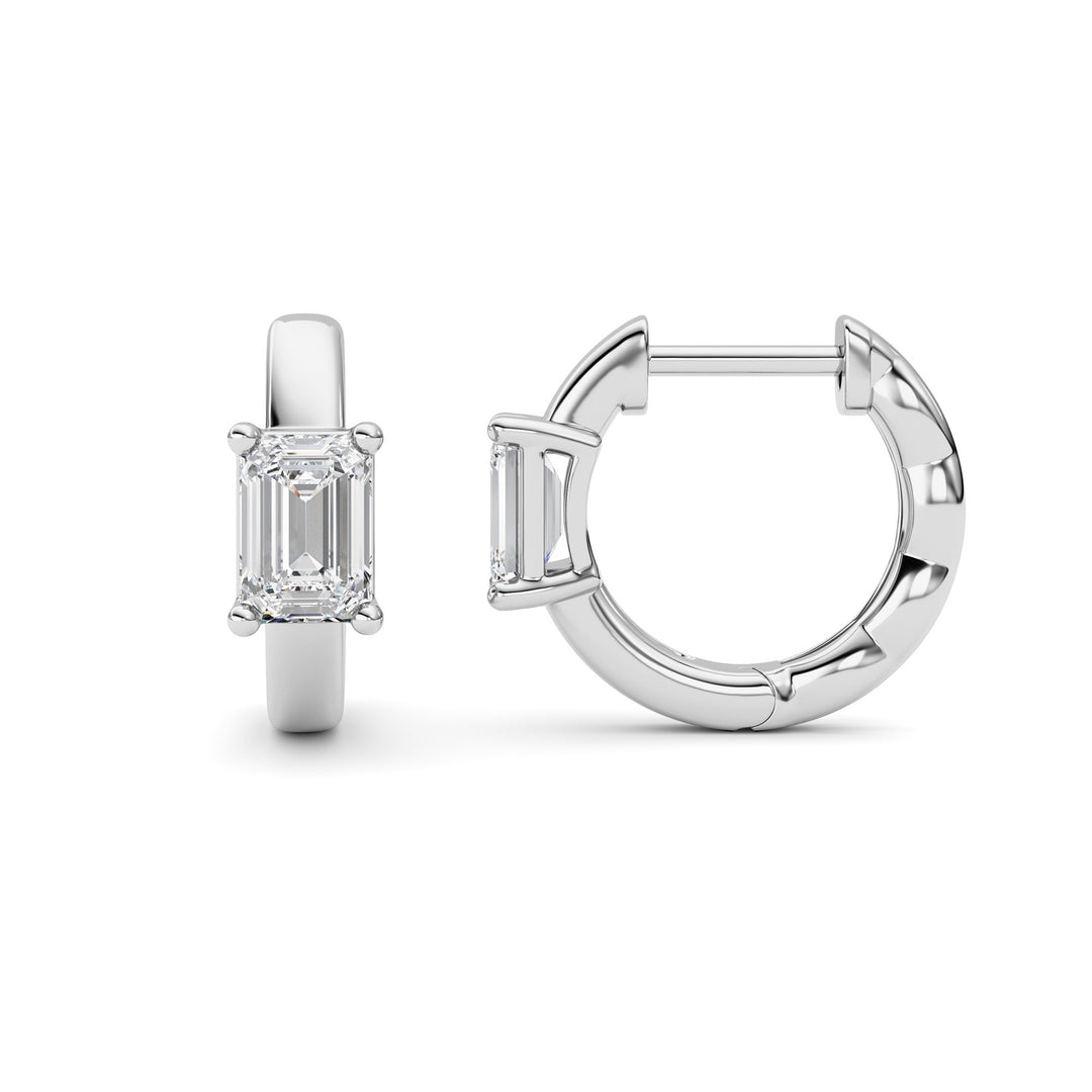 1CTW Emerald Shaped Lab Grown Diamond (F/VS ) Huggie Earrings in 14K Gold