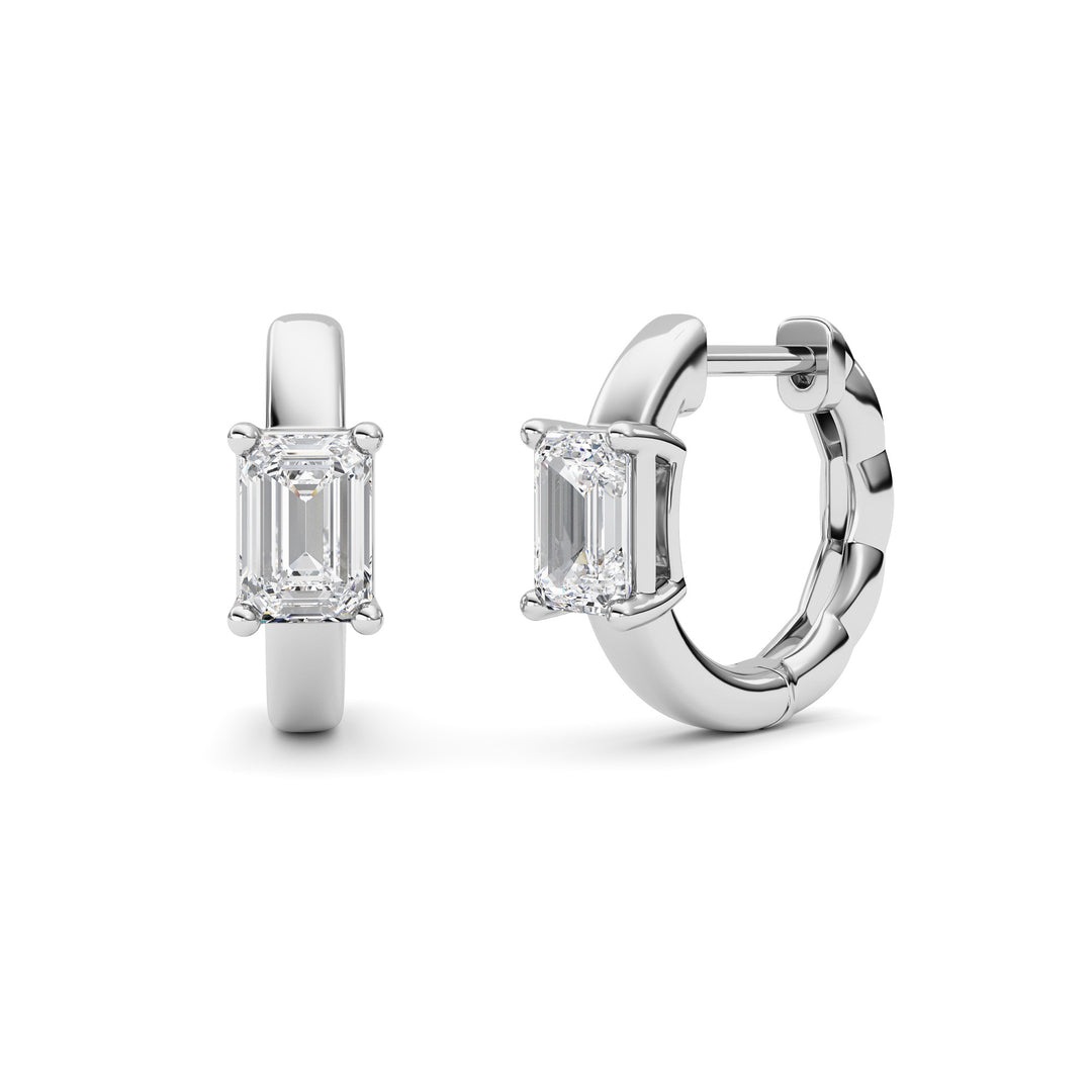 1CTW Emerald Shaped Lab Grown Diamond (F/VS ) Huggie Earrings in 14K Gold