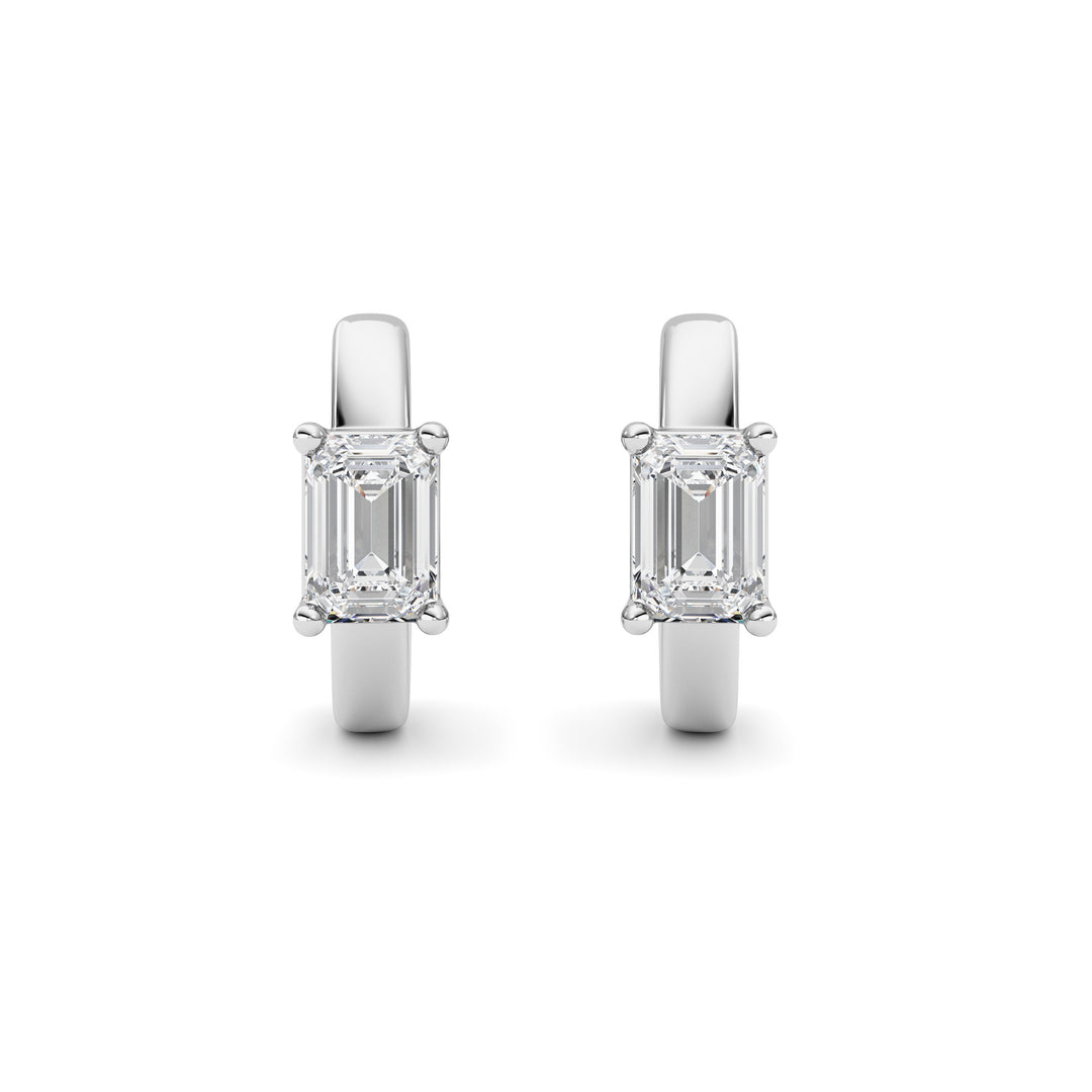 1CTW Emerald Shaped Lab Grown Diamond (F/VS ) Huggie Earrings in 14K Gold