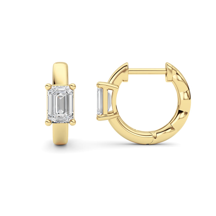 1CTW Emerald Shaped Lab Grown Diamond (F/VS ) Huggie Earrings in 14K Gold