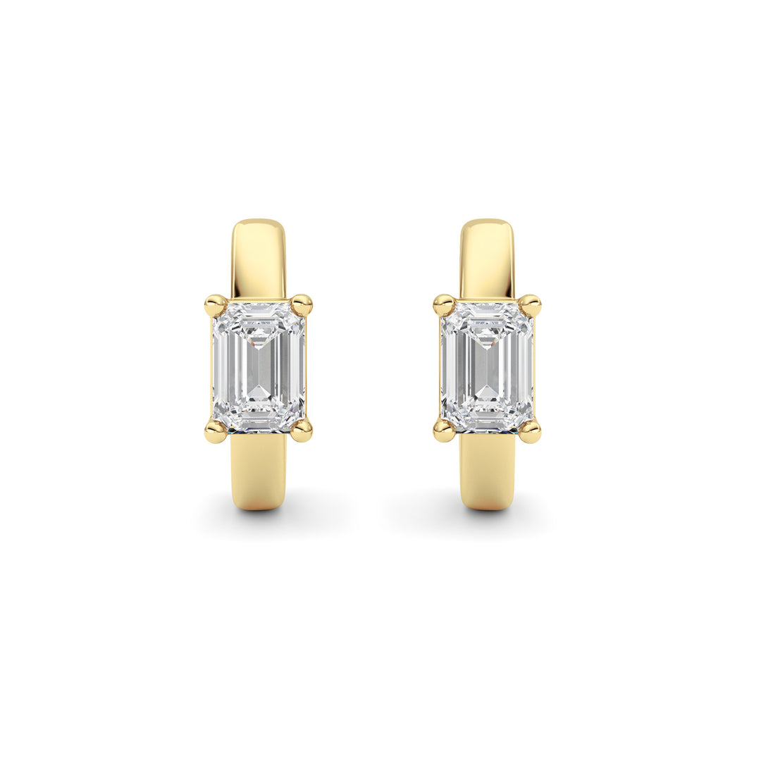 1CTW Emerald Shaped Lab Grown Diamond (F/VS ) Huggie Earrings in 14K Gold