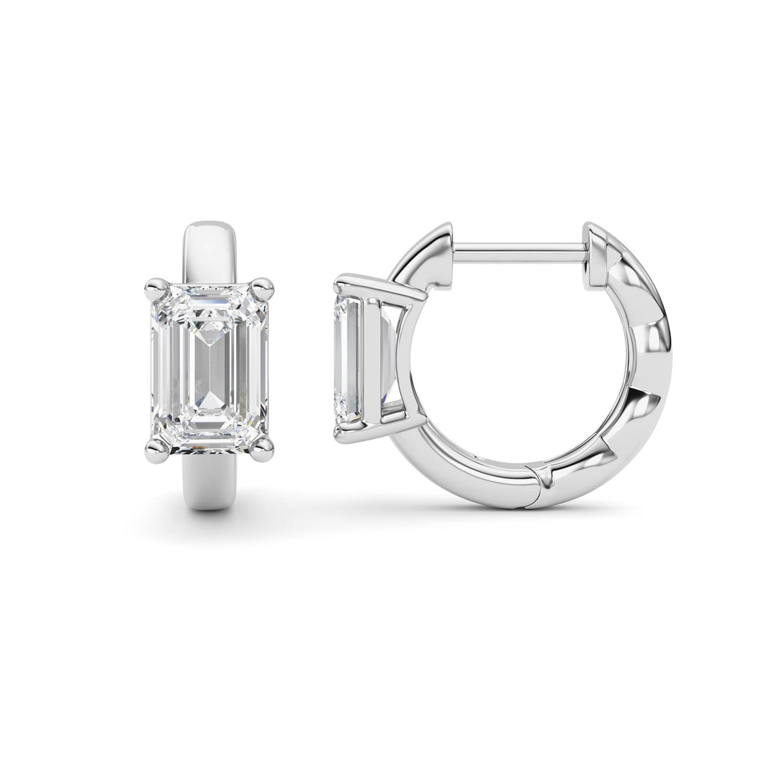 2CTW Emerald Shaped Lab Grown Diamond (F/VS ) Huggie Earrings in 14K Gold