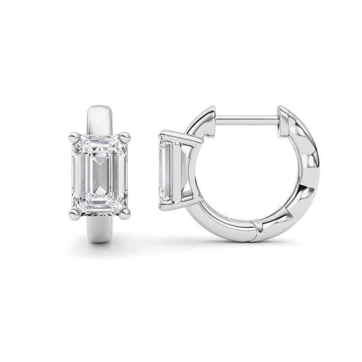 2CTW Emerald Shaped Lab Grown Diamond (F/VS ) Huggie Earrings in 14K Gold