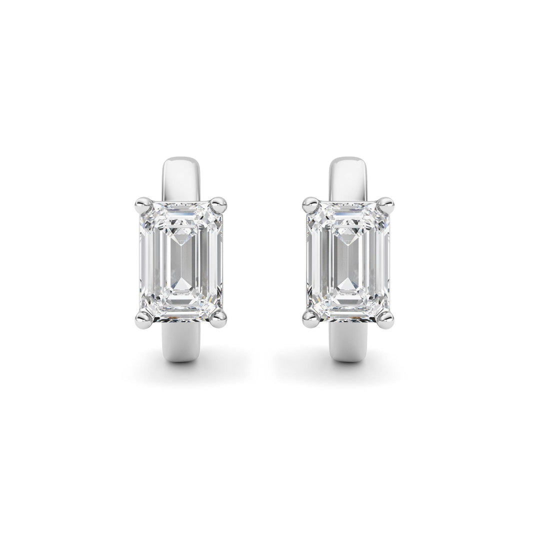2CTW Emerald Shaped Lab Grown Diamond (F/VS ) Huggie Earrings in 14K Gold