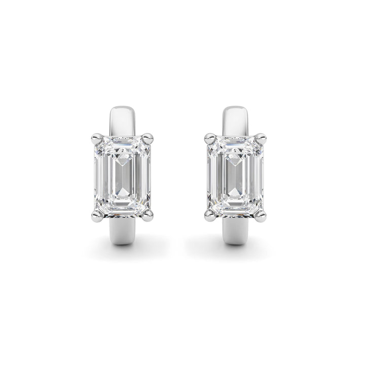 2CTW Emerald Shaped Lab Grown Diamond (F/VS ) Huggie Earrings in 14K Gold