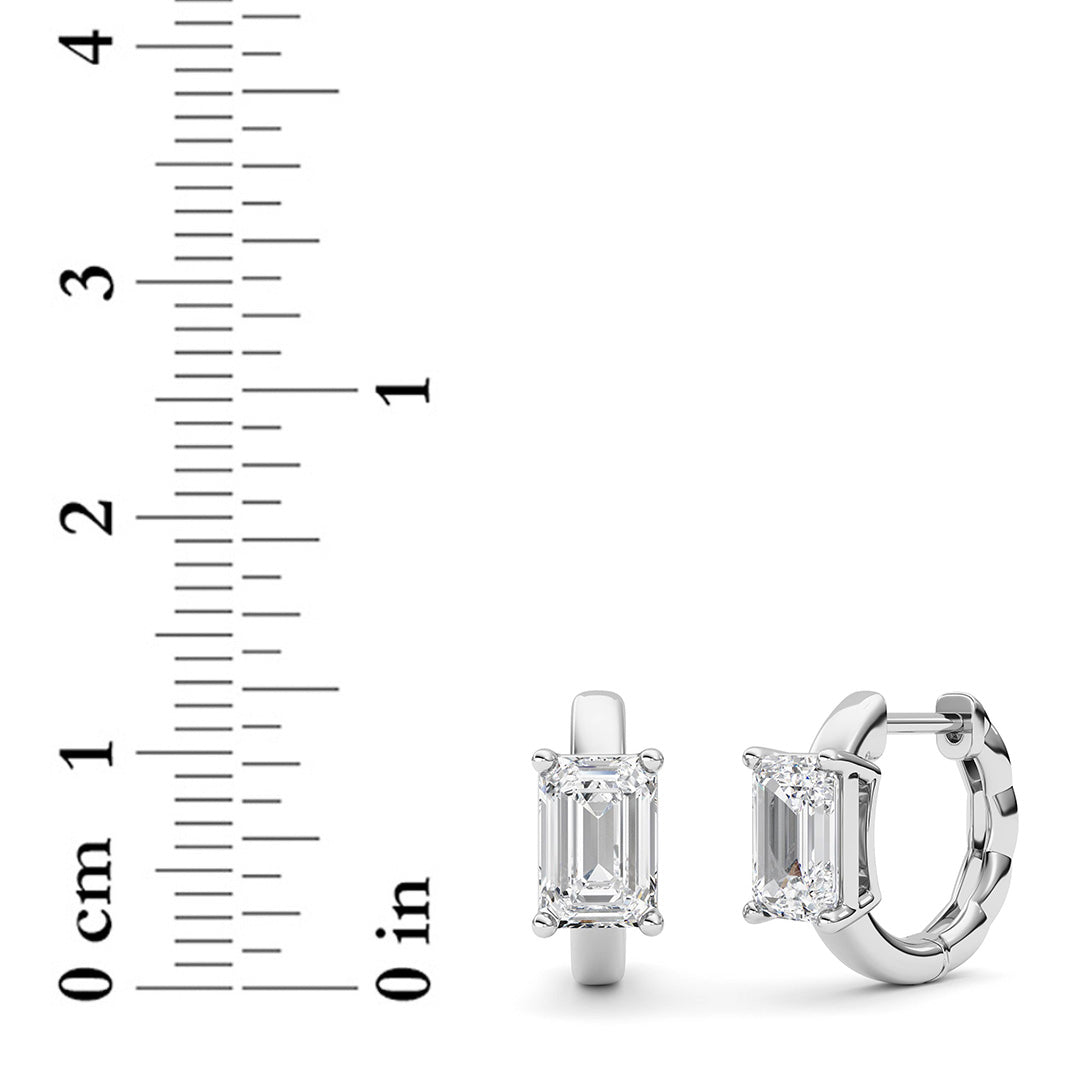 2CTW Emerald Shaped Lab Grown Diamond (F/VS ) Huggie Earrings in 14K Gold