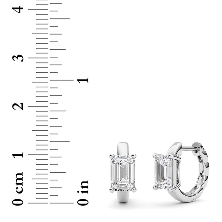 2CTW Emerald Shaped Lab Grown Diamond (F/VS ) Huggie Earrings in 14K Gold