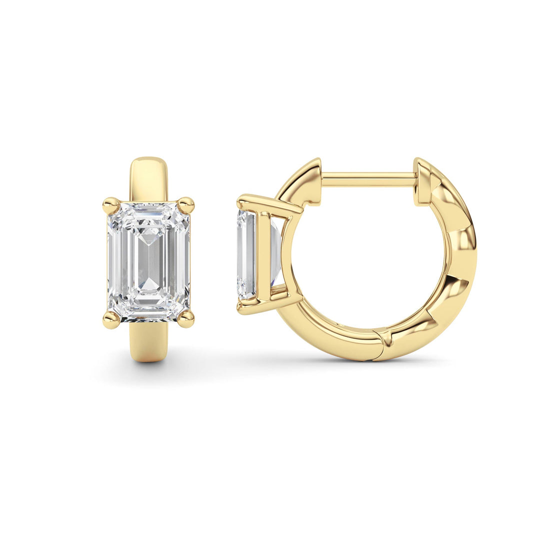 2CTW Emerald Shaped Lab Grown Diamond (F/VS ) Huggie Earrings in 14K Gold