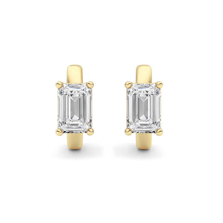 2CTW Emerald Shaped Lab Grown Diamond (F/VS ) Huggie Earrings in 14K Gold