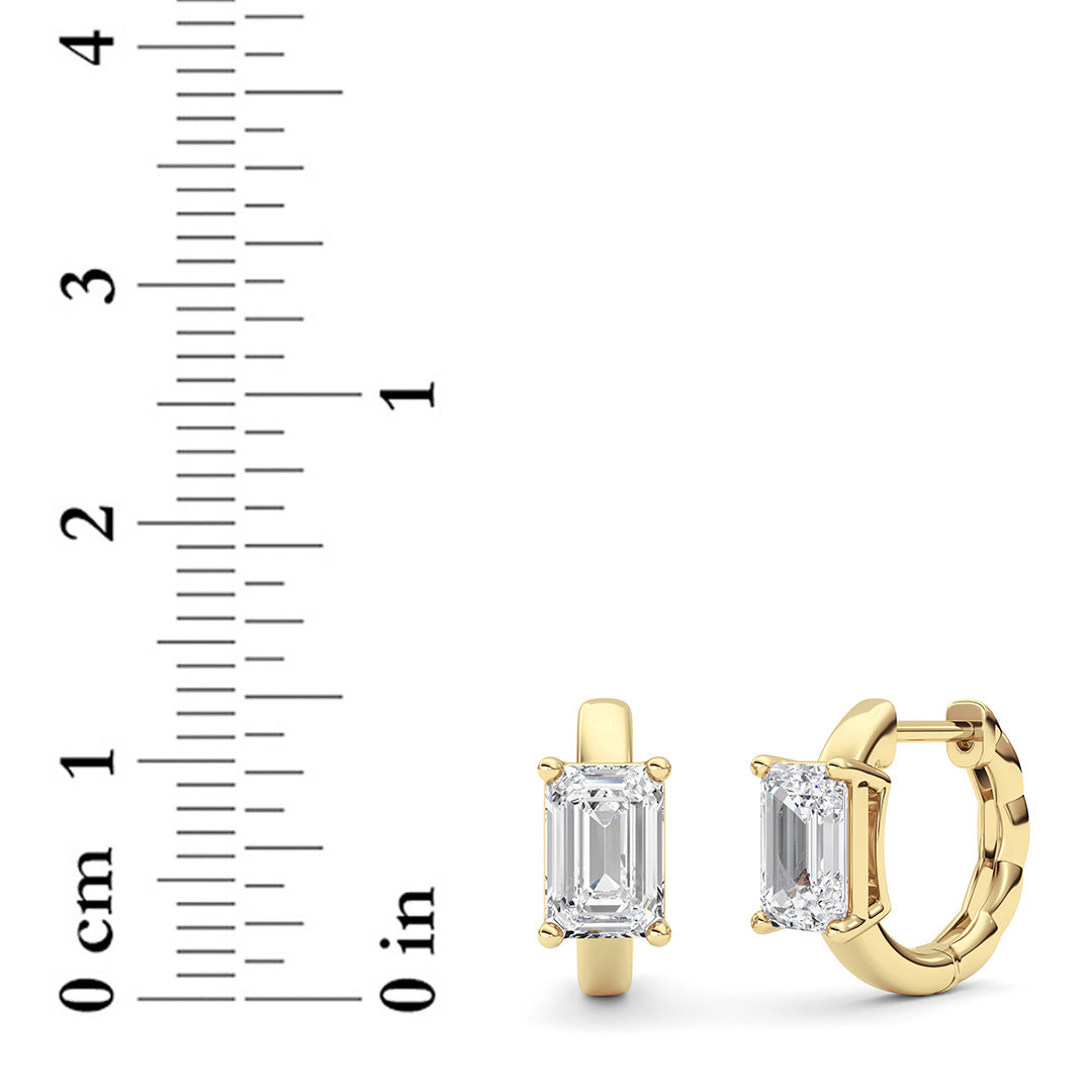 2CTW Emerald Shaped Lab Grown Diamond (F/VS ) Huggie Earrings in 14K Gold