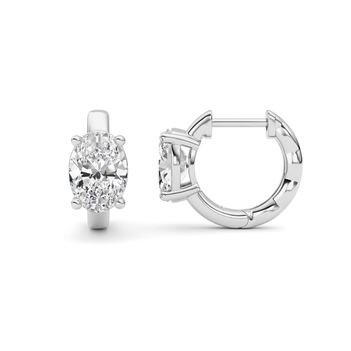 2CTW Oval Shaped Lab Grown Diamond (F/VS ) Huggie Earrings in 14K Gold