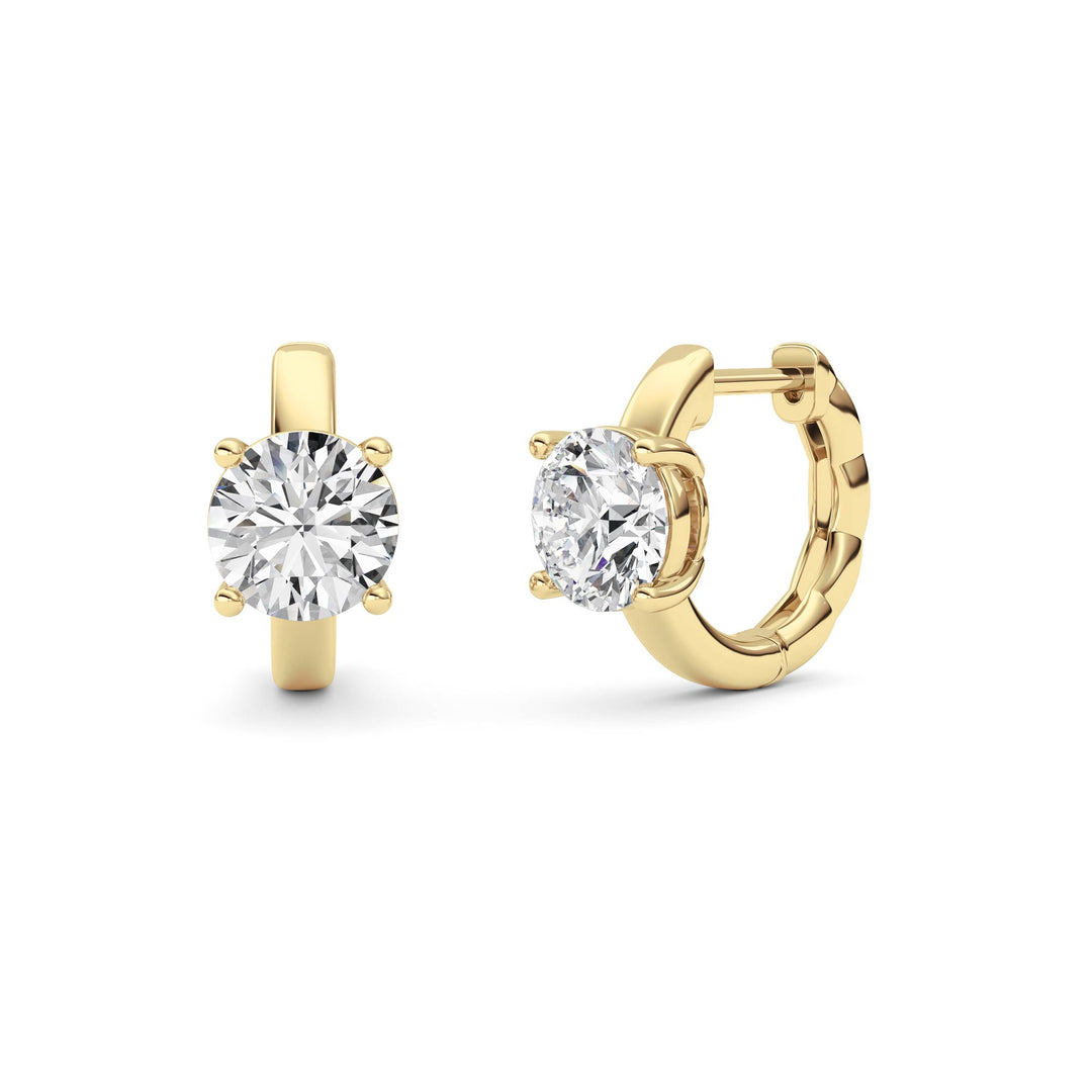 2CTW Round Shaped Lab Grown Diamond (F/VS ) Huggie Earrings in 14K Gold
