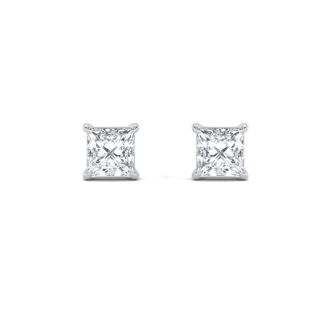 2CTW Princess Shaped Lab Grown Diamond (F/VS) Stud Earrings in 14K Gold