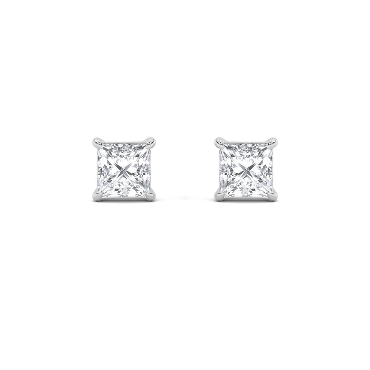 2CTW Princess Shaped Lab Grown Diamond (F/VS) Stud Earrings in 14K Gold