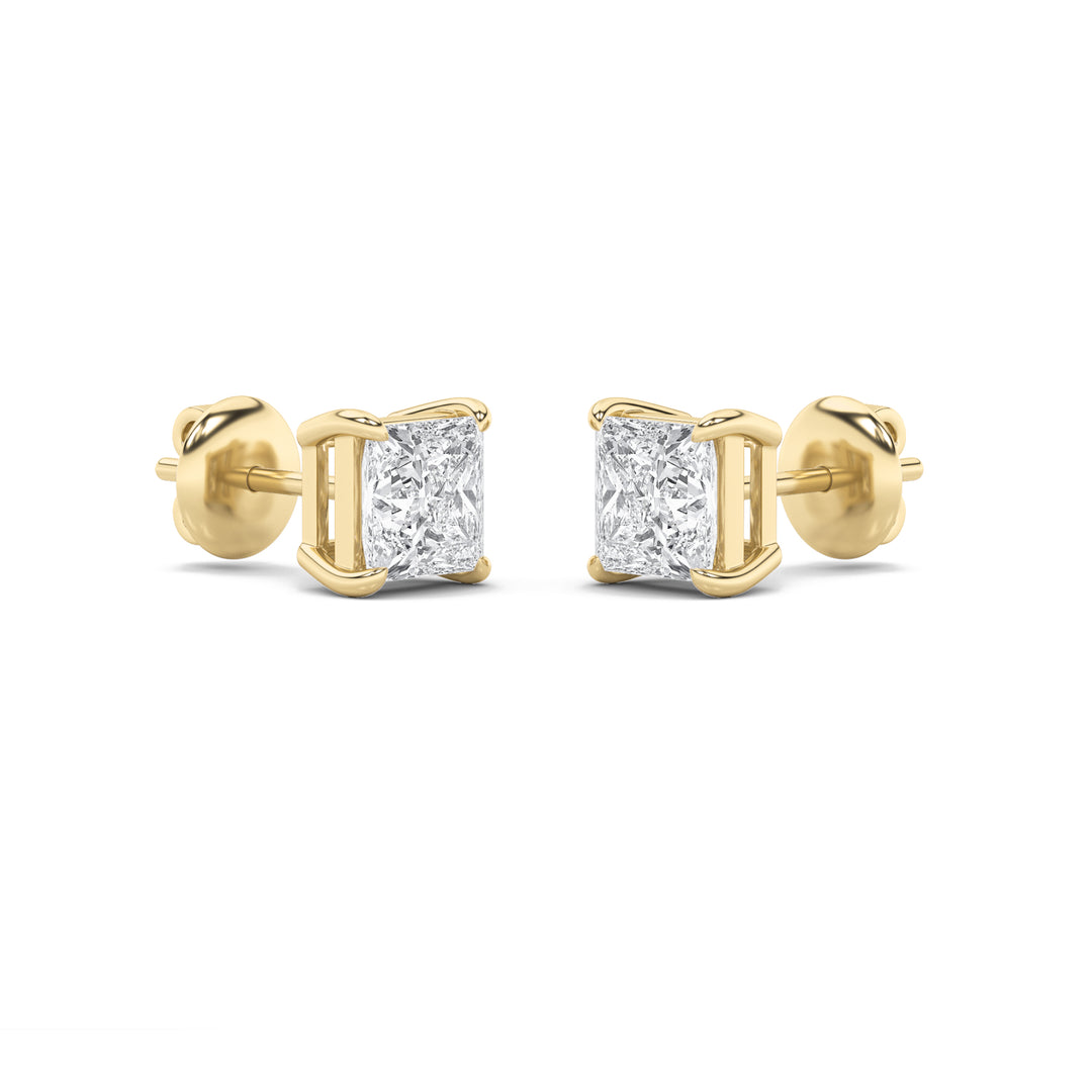 2CTW Princess Shaped Lab Grown Diamond (F/VS) Stud Earrings in 14K Gold
