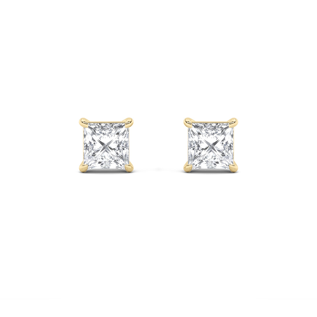 2CTW Princess Shaped Lab Grown Diamond (F/VS) Stud Earrings in 14K Gold