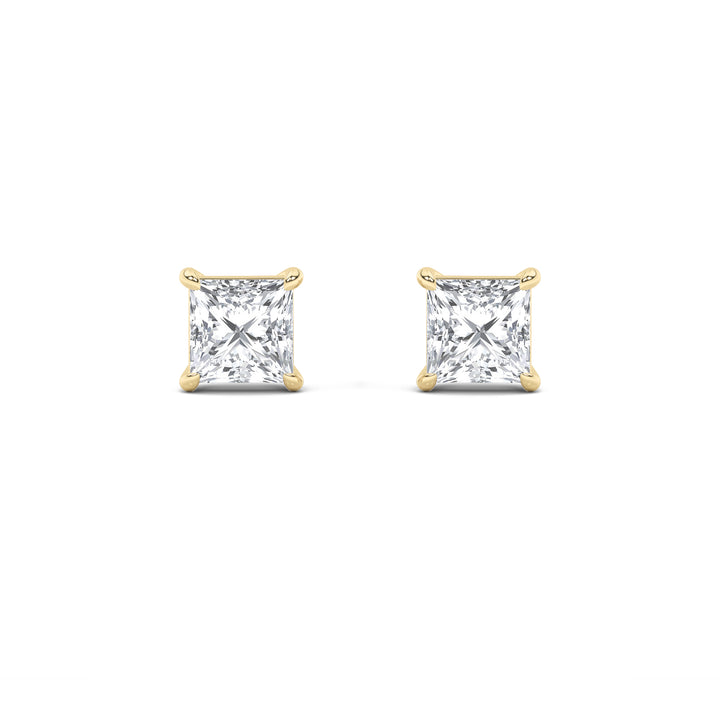 2CTW Princess Shaped Lab Grown Diamond (F/VS) Stud Earrings in 14K Gold
