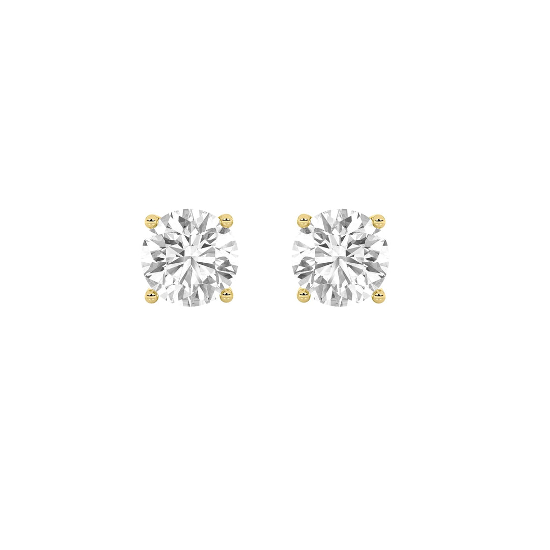2CTW Round Shaped Lab Grown Diamond 4 Prong Stud Earrings in 14K Gold (F/VS)
