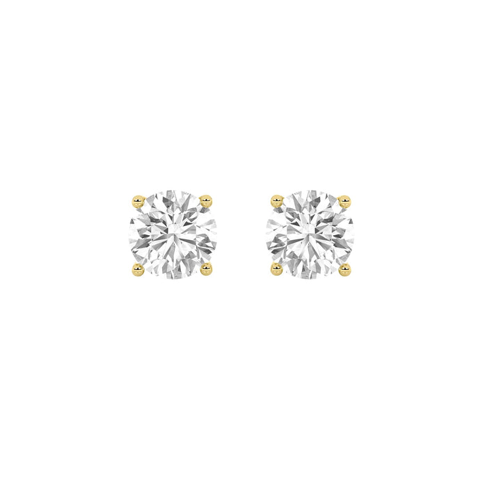 2CTW Round Shaped Lab Grown Diamond 4 Prong Stud Earrings in 14K Gold (F/VS)