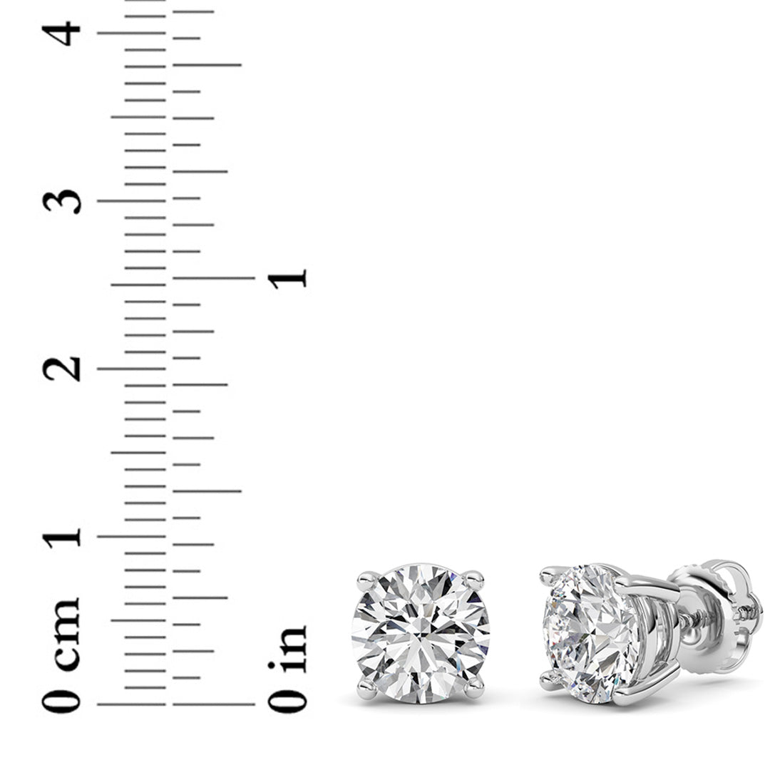 4CTW Round Shaped Lab Grown Diamond (G/VS) Stud Earrings in 14K White Gold